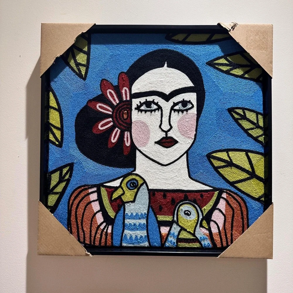 BP Home Frida Kahlo Textile Wall Art Embroidered Woven Decor 17x17 New
